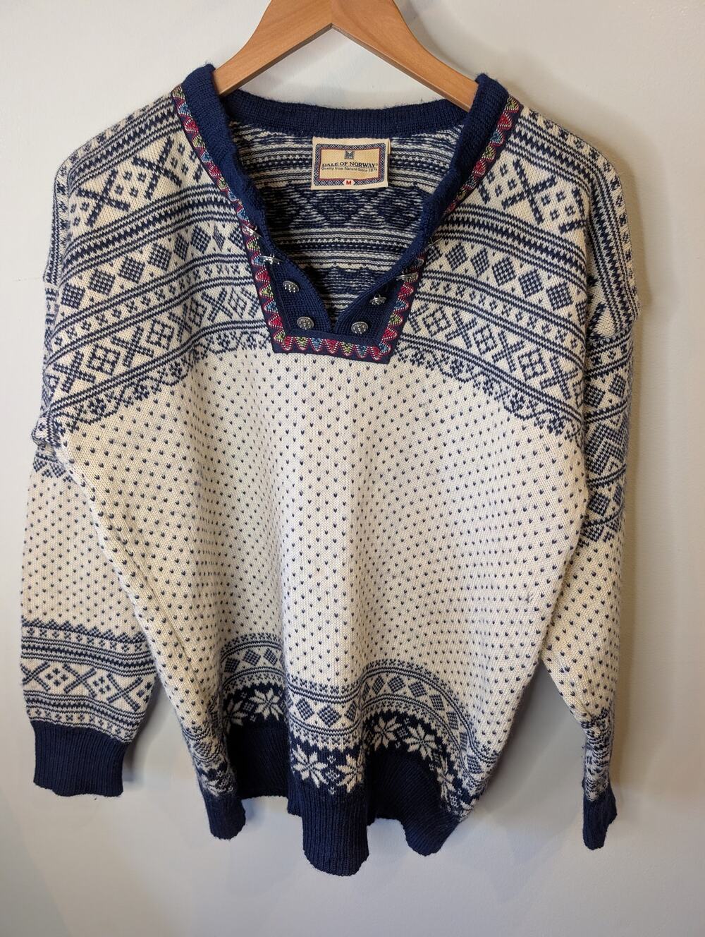 Dale of Norway Pure Wool Fair Isle Nordic Henley Sweater Vintage Medium